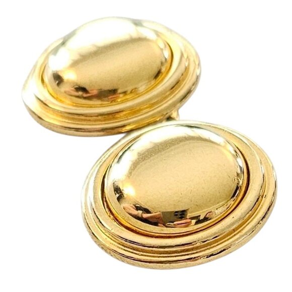 Liz Claiborne Gold Tone Round Button Clip On Earrings, Signed - Picture 4 of 9